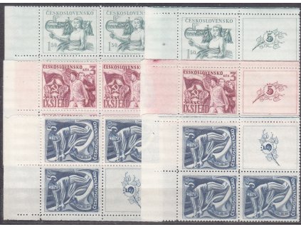 1949, 1.50-5Kčs IX.Sjezd KSČ, rohové 4bloky - VK, , Nr.511-13, **