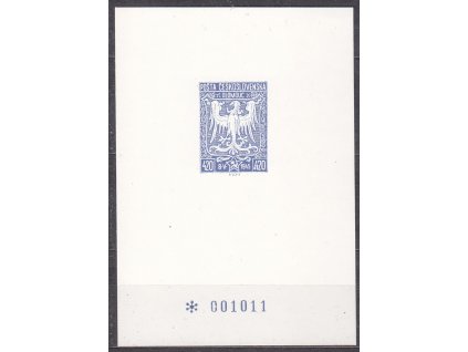 Číslovaný lístek papíru zn. 4.20K Olomoucké vydání, otisk rytiny na bílém papíru