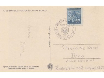 1945, Praha 10 Hrad, Svatováclavské oslavy, propagační pohlednice