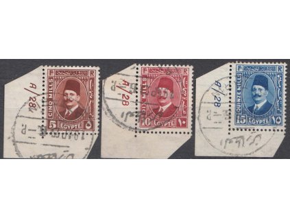 Egypt, 1927, 5, 10 a 15 M Faud, DČ, MiNr.125,127,129, razítkované