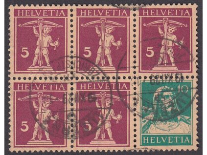 1921, soutisk 5+10 C, 6blok, MiNr.H-Blatt 23, razítko, přeloženo v perforaci