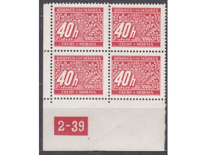 40h červená, levý roh. 4blok s DČ 2-39, var.X, Nr.DL5, **