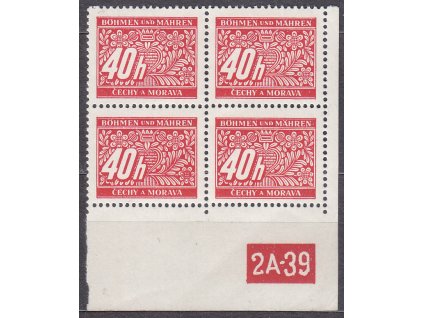 40h červená, pravý roh. 4blok s DČ 2A-39, var. Y, Nr.DL5, **