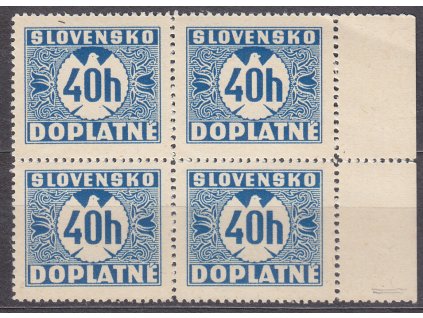 1939, 40h modrá, vodorovný rastr, krajový 4blok, Nr.DL5, **