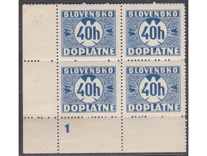 40h modrá, hladký lep, roh. 4blok s DČ 1, Nr.DL5, **/*