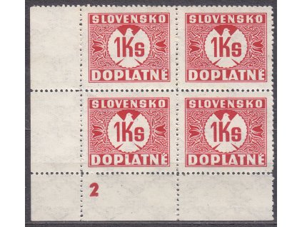 1Ks červená, průsvitka 2, roh. 4blok s DČ 2, Nr.DL20, **