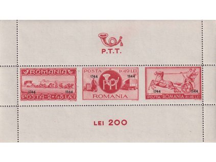 1944, 1-4 L aršík Pošta s přetiskem, MiNr.Bl.25 , **