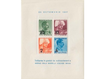 1937, 2(L)/20L-20(L)/2L aršík Karel I., MiNr.Bl.2, ** , nalomený růžek