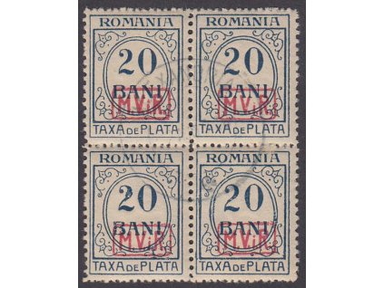 Rumunsko, 1918, 20 B doplatní, 4blok, MiNr.3, razítkované, původní lep