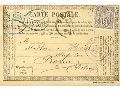1877, DR Nimes, Carte Postale, zasl. do Čech