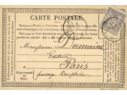 1877, DR Arras, dopisnice se zn. 15C Alegorie