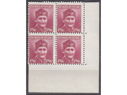 1945, 1.50Kč Londýnské, rohový 4blok s posunem vodorovné perforace, Nr.396, **
