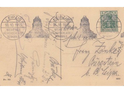 1913, Leipzig, Denkmals, propagační pohlednice, zasl. do Čech, hledané