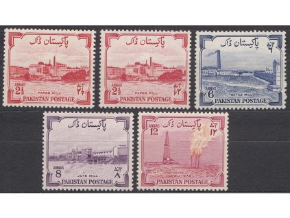 Pakistán, 1955, 1 1/2-12 A série, MiNr.73I,II,74,75,76, **/*