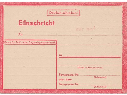 Spěšná zpráva- Einalricht, neprošlá , 1944, čisté- posíláno po náletech