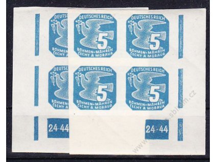 1945, 5h modrá, 2 roh. 4bloky s DČ 24-44, L+P, Nr.NV11, **