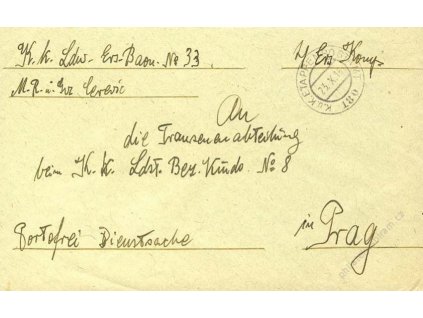No.180, obálka, zasláno v roce 1916 do Prahy