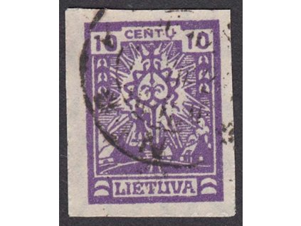 Lietuva, 1923, 10 C Znak, nezoubkovaná, MiNr.187U, razítkované