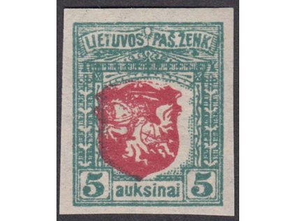 Lietuva, 1919, 5 A Znak, nezoubkovaná, MiNr.49U, * po nálepce