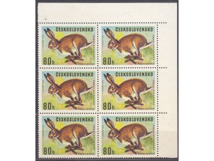 1966, 80h Zajíc, rohový 6blok s 3krát ST I+II, Nr.1570, **