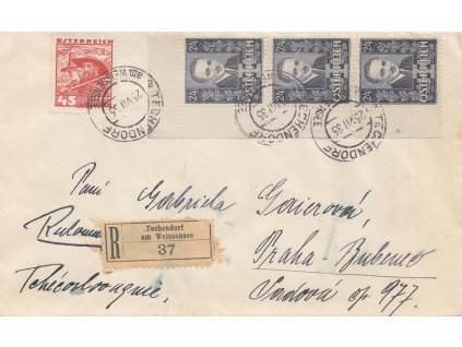 1935, DR Techendorf, R-dopis zasl. do ČSR, u zn. 24 g DZ - kroužek
