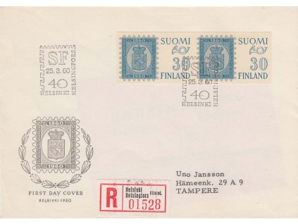 1960, FDC 516 Výstava Helsinki, zasláno ve Finsku, lehká omačkání