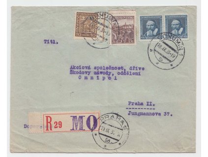 1939, R-dopis vyfr. pestrou frankaturou známek, DR Bohumín 19.9.1938