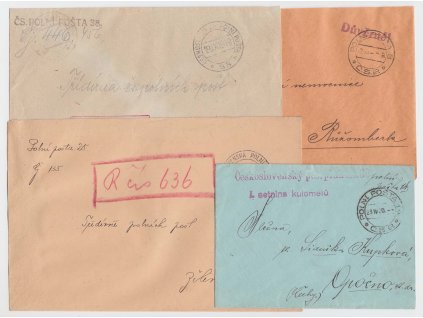 1919/1920, ČSPP, 4 kusy celistvostí, 2krát R, různé útvary, stopy provozu