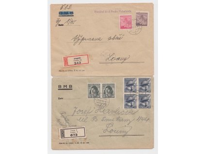 1945, 2 kusy R-nádražních dopisů, DR Louny a Praha, zasl. v roce 1945