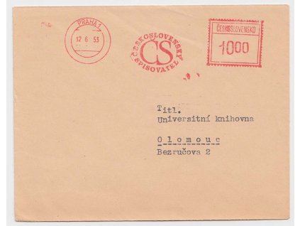 12.6. 1953, DR Praha, dopis s frankotypem 10 Kčs Praha 12.6.53, zasláno