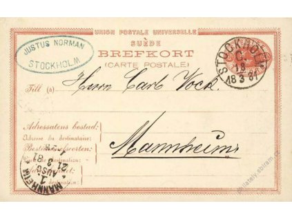 1881, DR Stockholm, dopisnice zasl. do Německa