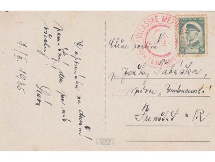 1935, Valašské Meziříčí, T.G.Masaryk, propagační pohled, prošlé