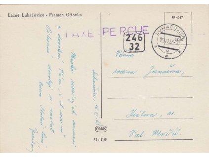 16.6.1953, DR Luhačovice, TAXE PERCUE, pohlednice zasl. do Meziříčí