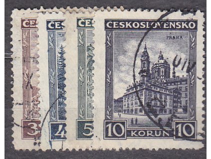 1929, 3-10Kč série Města, Nr.254-7, razítkované