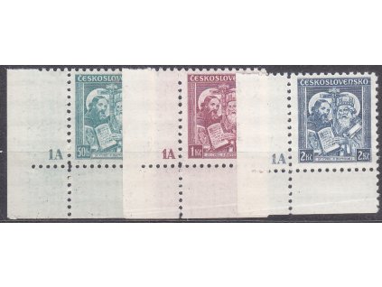 1935, 50h-2Kč Metoděj, roh. kusy s DČ 1A, široký okraj, Nr.292-4, **, ilustrační foto
