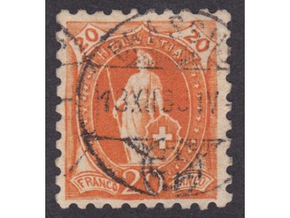 1882, 20C Helvetie, Řz. 9 3/4:9 1/4, razítkované