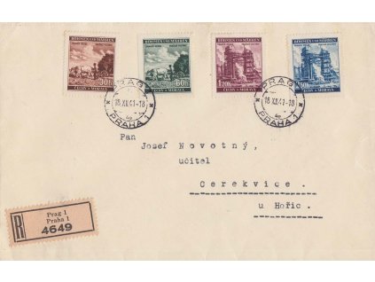 1941, DR Praha, R-dopis zasl. do Cerekvic u Hořic, příchozí razítko