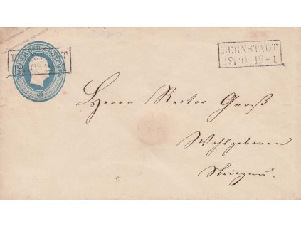 Prusko, 1855, celinová obálka 2 Sgr Vilém, DE Bernstadt, horší jakost