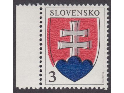 1993, 3 K Státní Znak, posun tisku, Nr.2, ** , kraj. kus