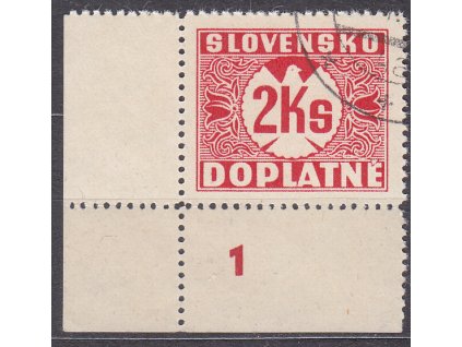 2Ks červená, svislý rastr, rohový kus s DČ 1, Nr.DL9, razítkované