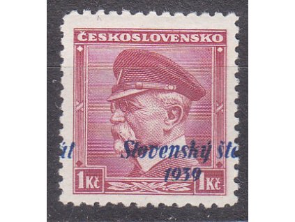 1939, 1Kč Masaryk, posunutý přetisk, Nr.12, **