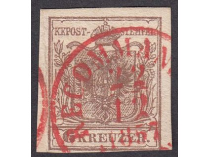 1850, 6 Kr Znak,MiNr.4, červené razítko, lehce zeslabeno