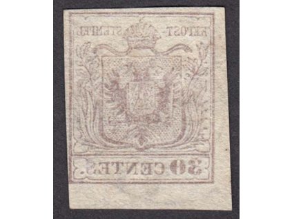 Lombardsko, 1850, 30 C Znak, plný obrisk na rubu, MiNr.4, razítkované