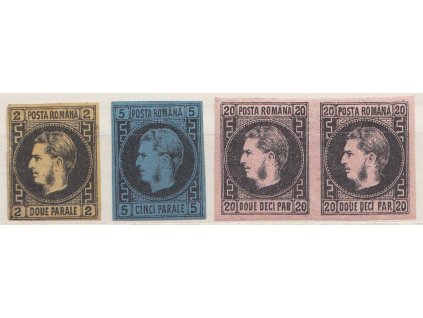1866, 2, 5 a 20 Par Karel I., různé papíry, MiNr.14-16, * po nálepce