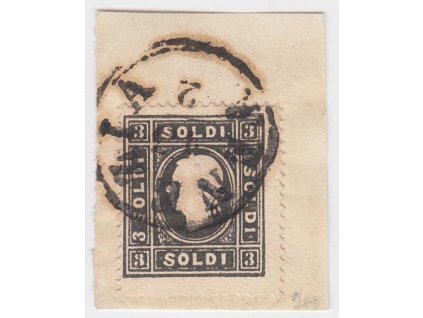 Lombardsko, 1858, 3 So Franc Josef, typ II., DR Venezia, MiNr.7II, výstřižek