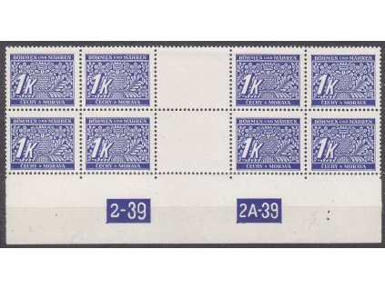 1K modrá, 4známkové meziarší ve 2pásce s DČ 2-39 2A-39, Nr.DL9, **