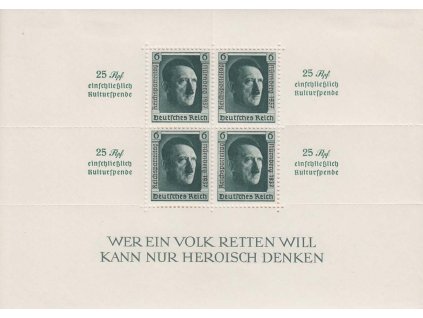 1937, 6 Pf aršík Hitler, MiNr.Bl.11, **/* , známky jsou **