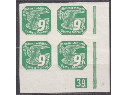 9h zelená, roh. 4blok s DČ 39 - protikus k DČ 1, Nr.NV4, **