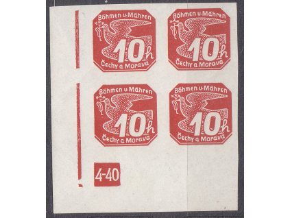 10h červená, levý roh. 4blok s DČ 4-40, Nr.5, **