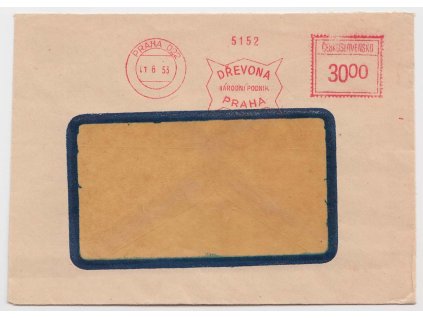 1.6.1953, Dopis s frankotypem 30 Kčs Praha 022 1.6.53, okénková obálka